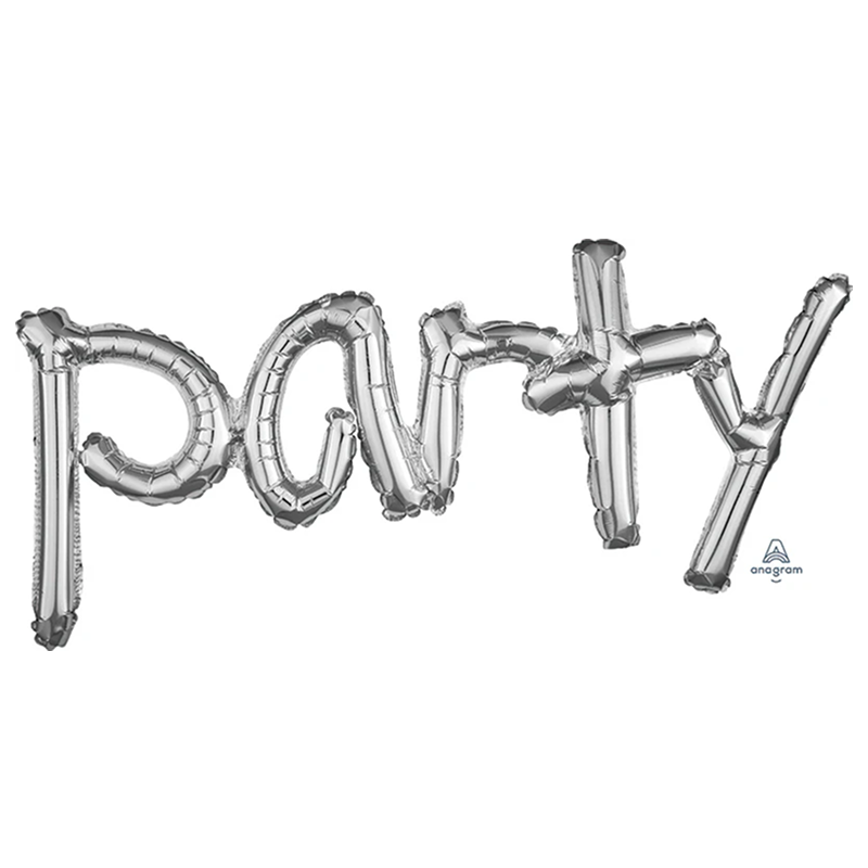 Party Foliaballong Banner Sølv, med trå