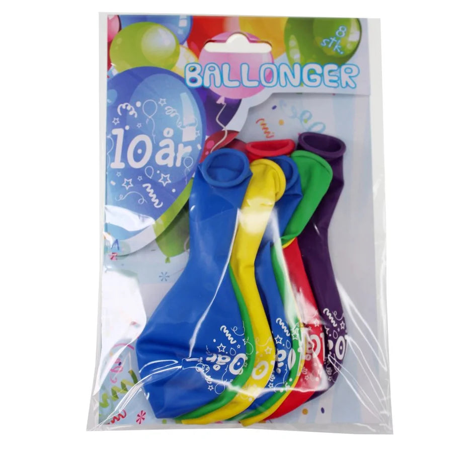 Ballonger, 10 år, mix farge, 8 stk