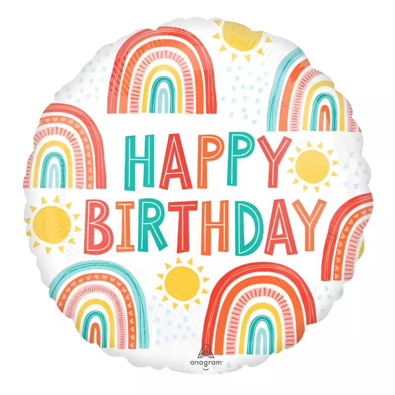Retro Regnbue, Folieballong Rund, 43 cm