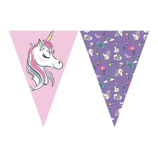 Enhjørning, Flaggbanner, rosa, lilla, 2,3m