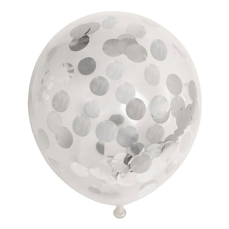 Konfettiballong, Silver Metallic, 6 stk