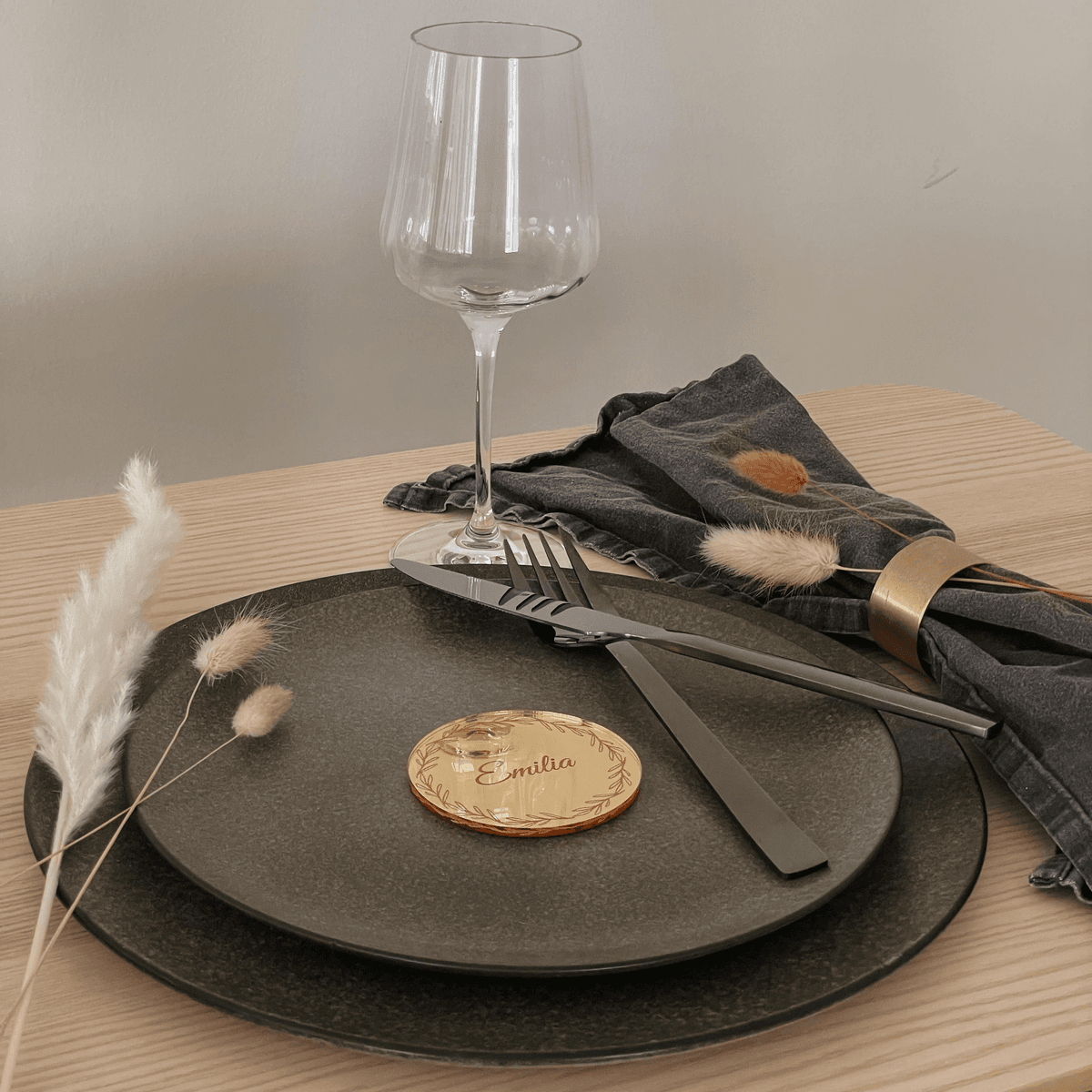 Bordkort, Sirkel m/gravering, 5 stk