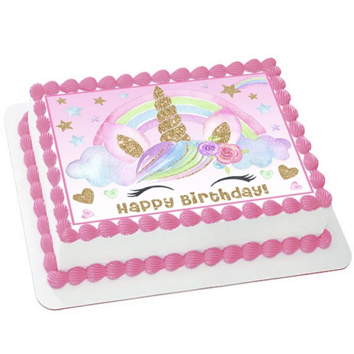 Enhjørning m/ blomster, Kakebilde, 20 cm