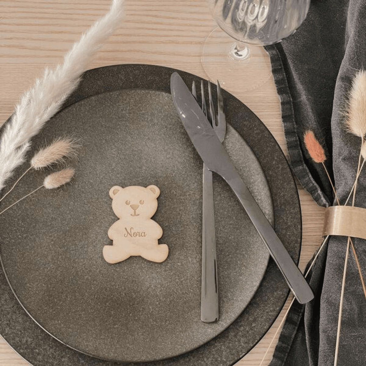 Bordkort Bamse i Tre med Gravering, 5 stk