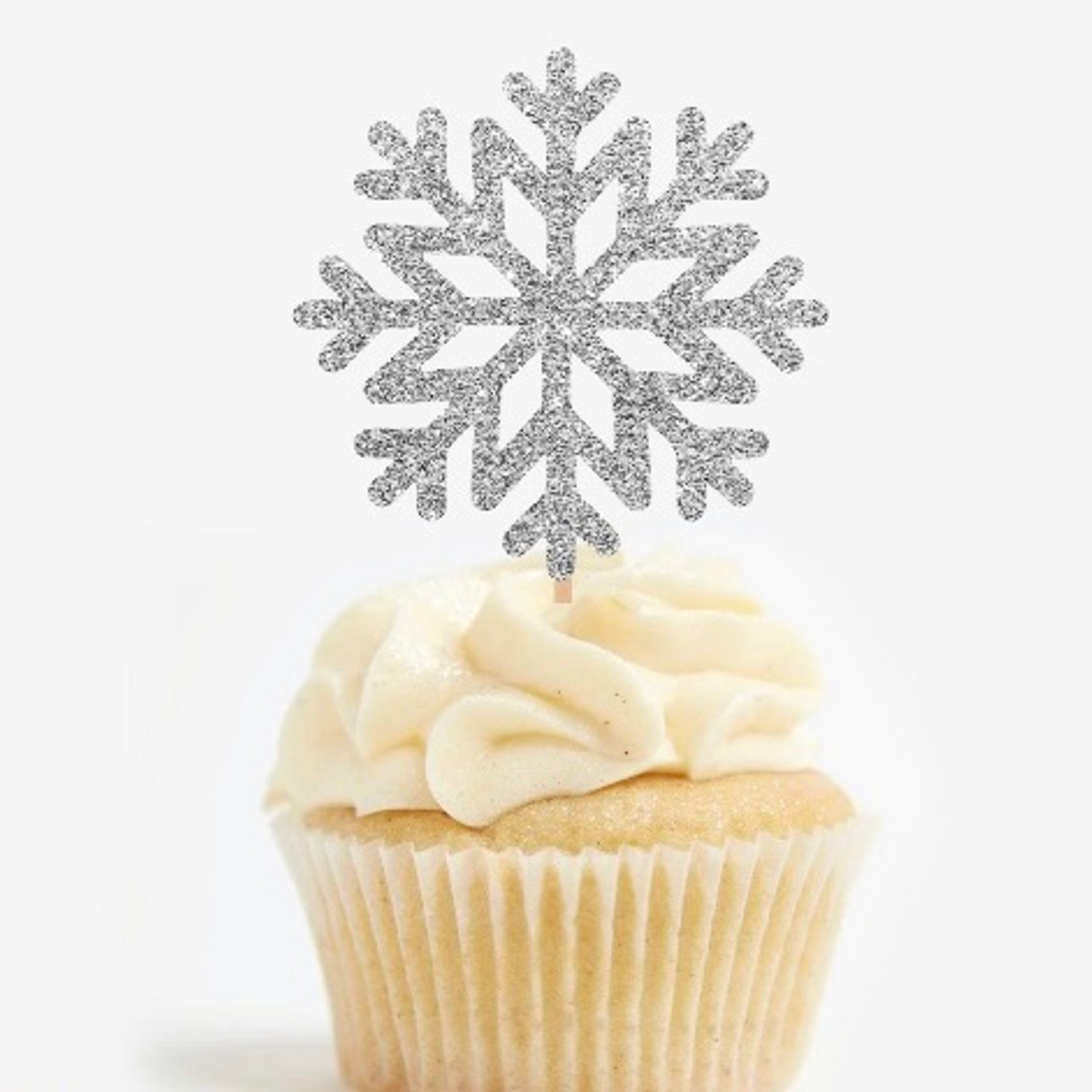Glittersølv Snøfnugg, Toppers, 8 stk