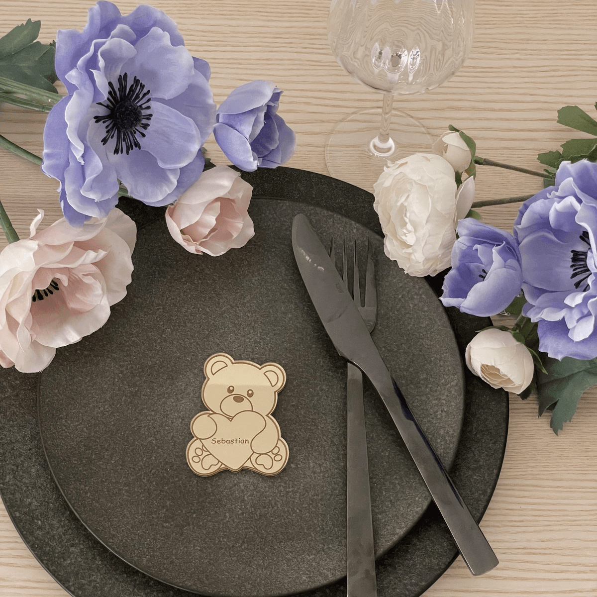 Bordkort, Bamse m/hjerte, 5 stk