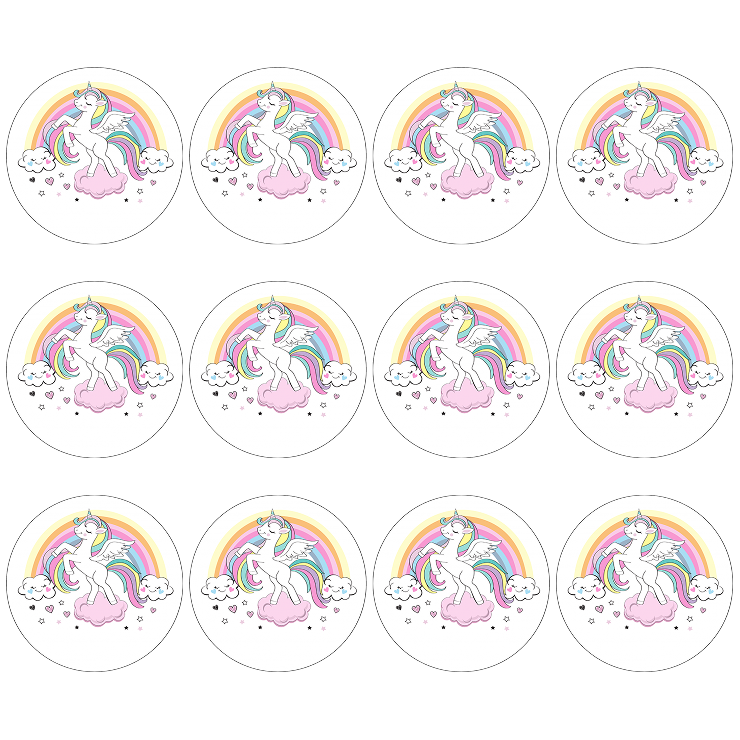 Spiselige Unicorn, Muffinsbilder 12 stk
