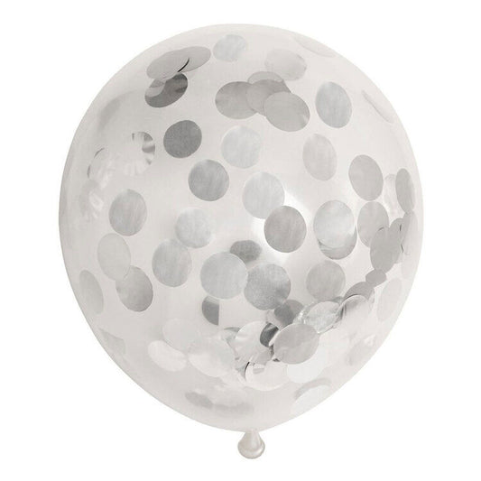 Konfettiballong, Silver Metallic, 6 stk