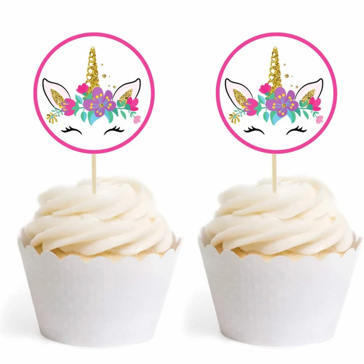 Fargerik Enhjørning Cupcake Toppers 12stk