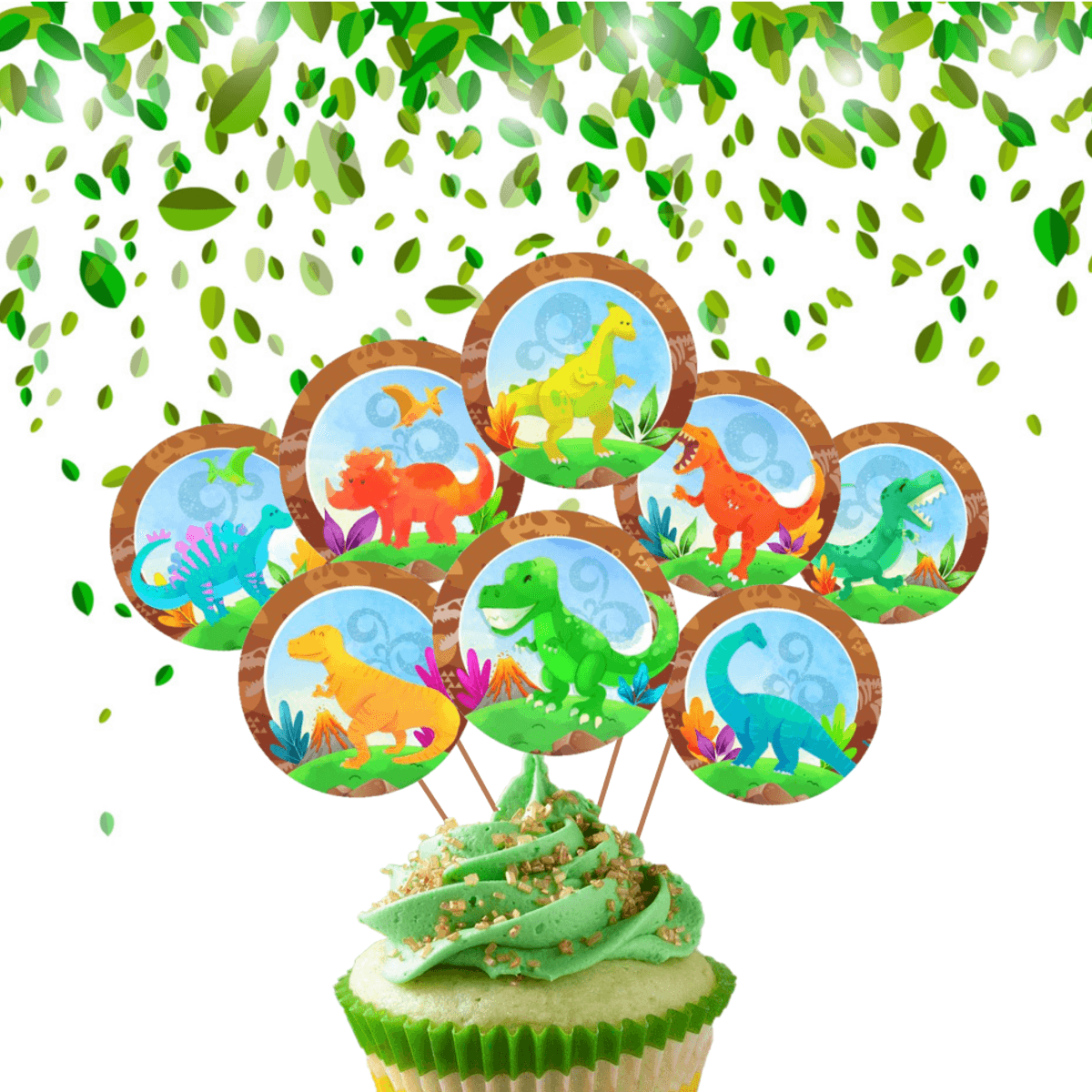 Happy Dinosaur, Cupcaketoppers, 8 stk