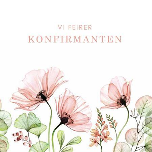 "Vi feirer Konfirmanten", Servietter Rosa Blomster, 20 stk